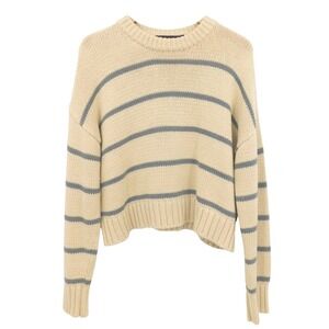 JENNY KANE Beige Chloe Striped Cotton Crewneck‎ Sweater XXS